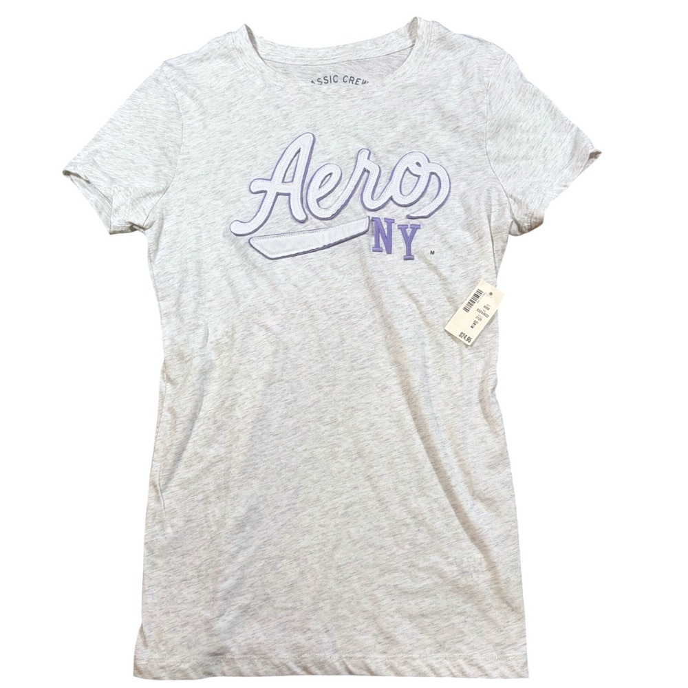 Y2K Aeropostale Deadstock Crew T-Shirt Gray Purple Aero NY Graphic Tee